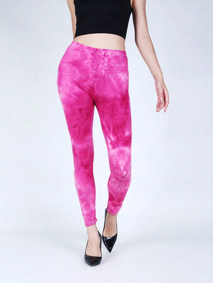 CUHAKCI Fashion Casual Women's Tight Pants High Elasticity Tight Legging Tie Dyeing Solid Color Fitness Exercise Nine Point Pant