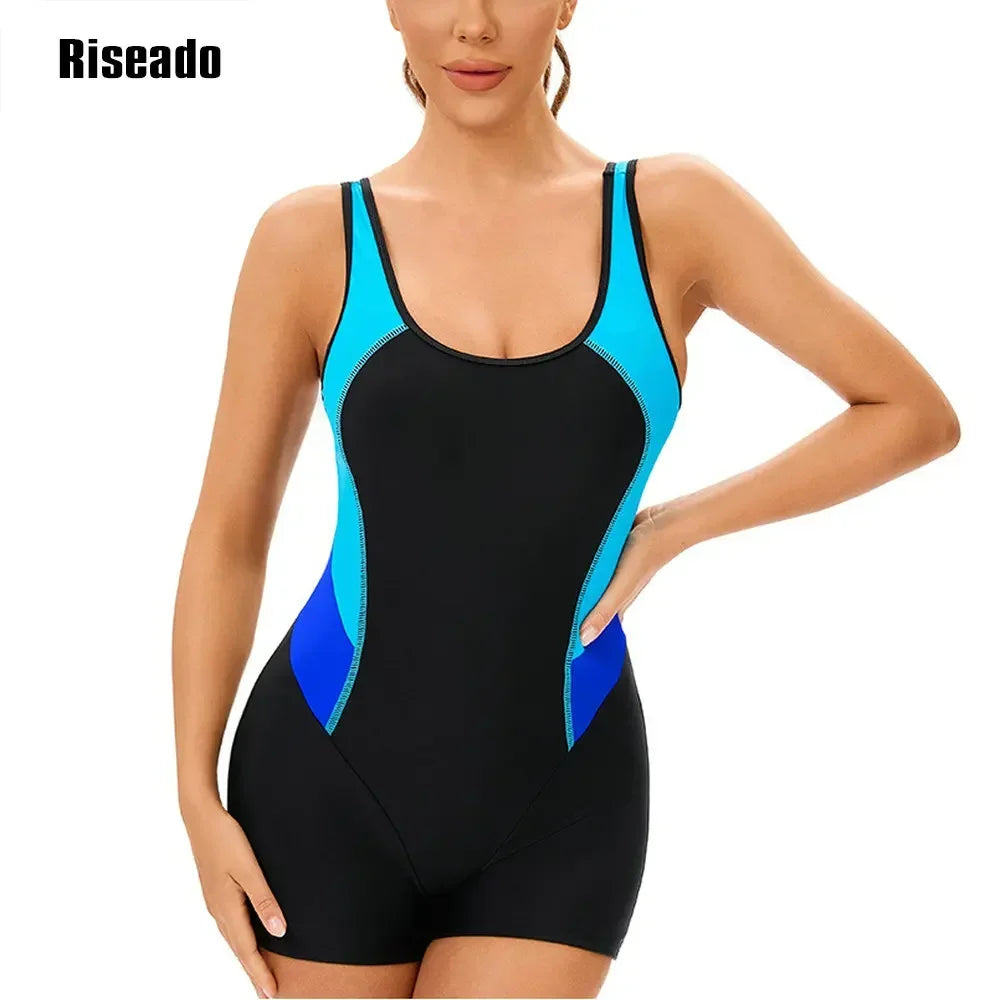 Women's Sport Beachwear One Piece Slimming Bathing Suit Splice Leg suit Korean Swimsuit for Pool Swimming