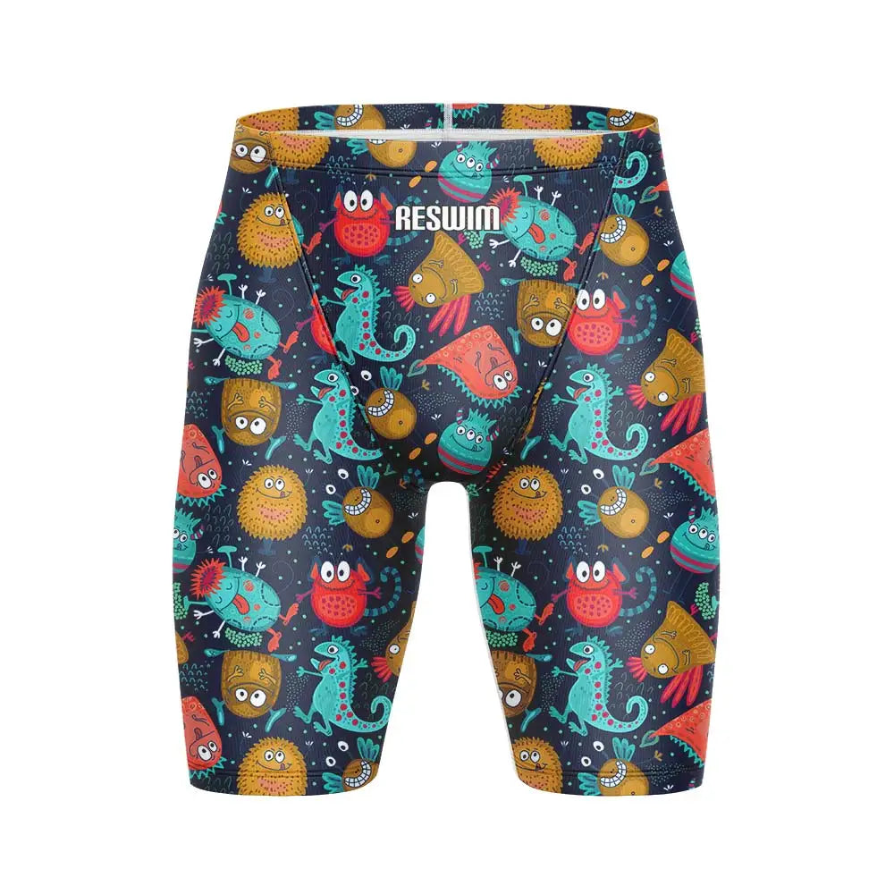 Cartoon Swim Jammer Endurance Athletic Training Swimsuit Men's Beach Swimming Trunks Lycra Swimwear Jammers GYM Tight Surf Shorts