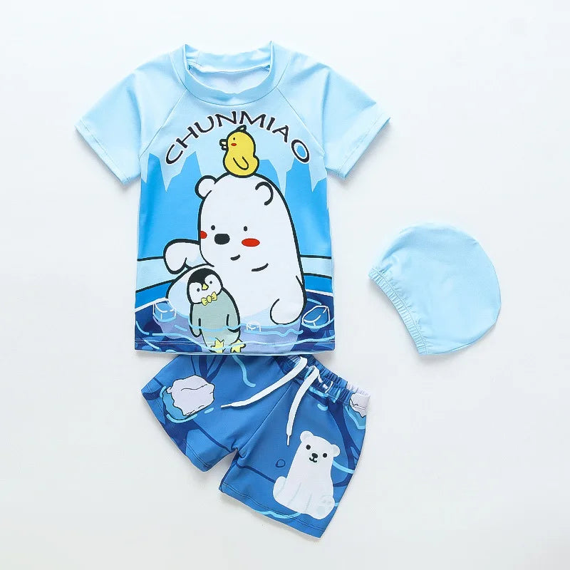 Boys Swimwear Two Pieces Swimsuits Toddler Boys Floating Suit Children Surfing Suit Kids Cartoon Beach Wear Swimming Trunks