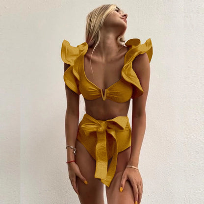 Print Bikini Women Swimwear Push Up Swimsuit High Waist Bikini Halter Backless Bathing Suit Ruffle Beach Wear Summer