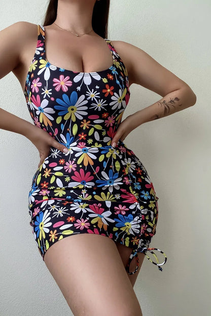 Colour Print Swimwear Women Strapped Dress One Piece Swimsuit Brazilian Beach Monokini Backless Lady Bathing Suit