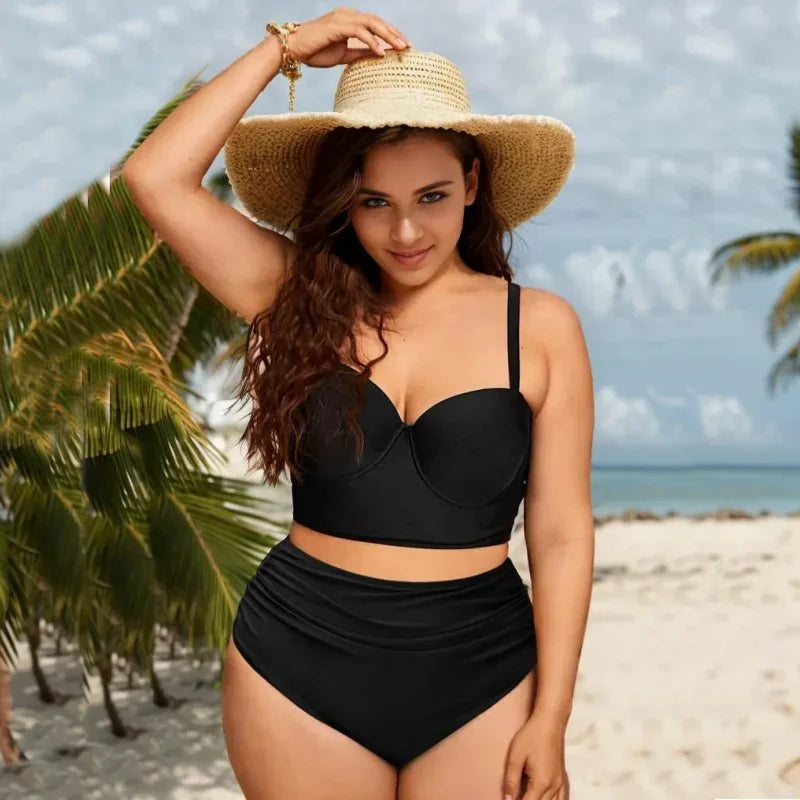 Womens Swimsuit Bikinis Padded Plus Size V Neck High Waisted Swimwear Push Up Two Piece Tummy Control Bathing Suits Beachwear