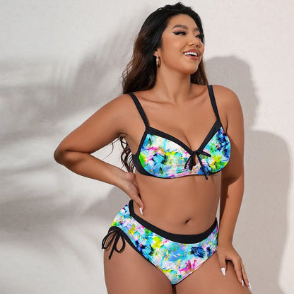 Plus Size Swimwear for Women Swimsuit Large Bathing Suits Two-piece High Waist Push Up Bikini Set L-4XL