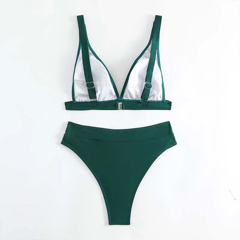 Women Green Bikini Set Push Up Bathing Suits Swimwear High Waist Swimsuit Two Pieces Swimming Suit Beachwear Halter Bikini