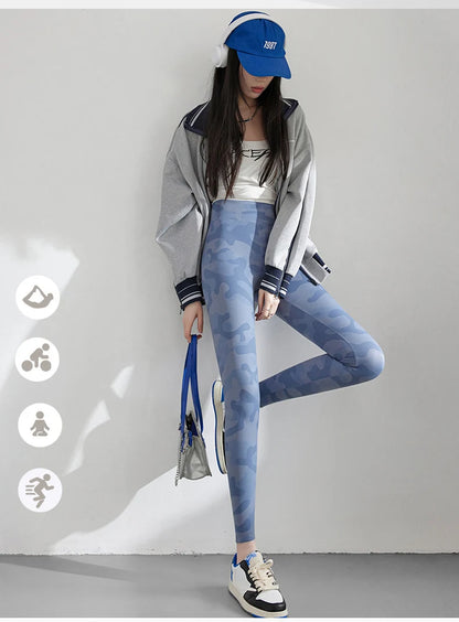 Spring Summer High Waist Colours Camouflage Shark Leggings Women Slim Sport Leisure Leggings Yoga Fitness Leggings