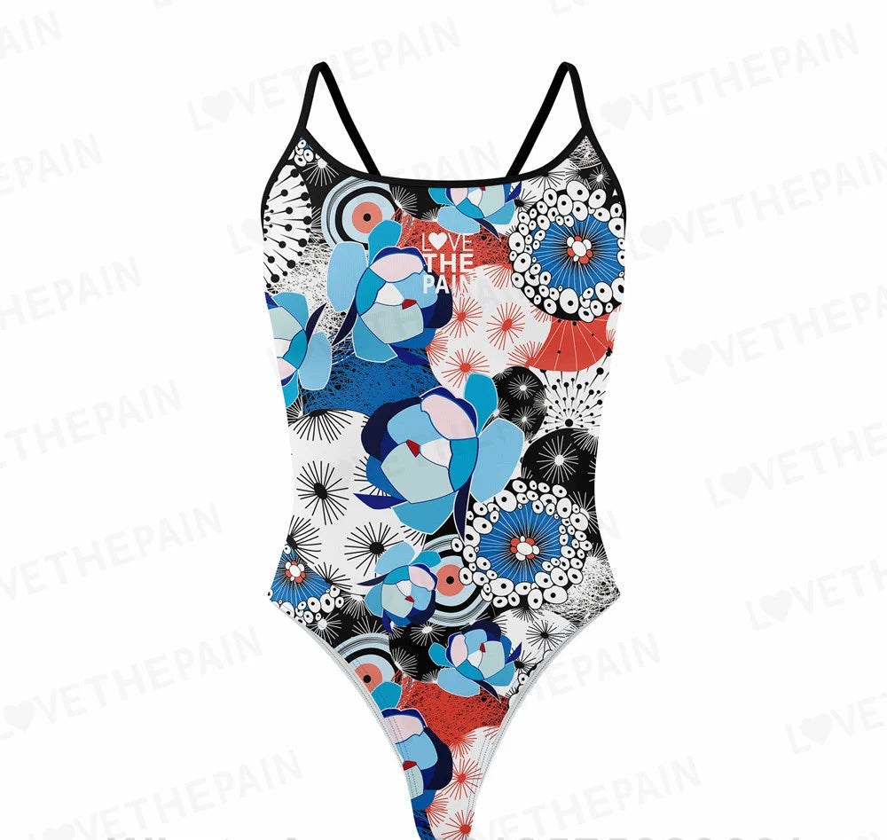 Love The Pain Spaghetti straps Women Swimwear Back Swimsuit One Piece Comfortable Suit printing Functional Swimwear
