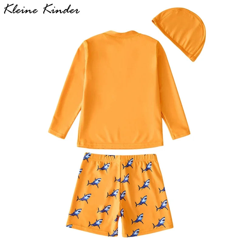 Swimsuit Boy Orange Rash Guard Kids UPF50 UV Protection Beach Clothes Long Sleeve Swimwear Children Swimming Bathing Suit Zipper