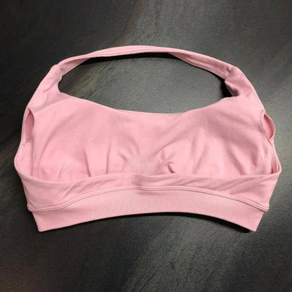 Halter Sports Bra for Women Neck Strap Bra Seamless Open Back Top Medium Support Gym Crop Top Stretchy Sportswear