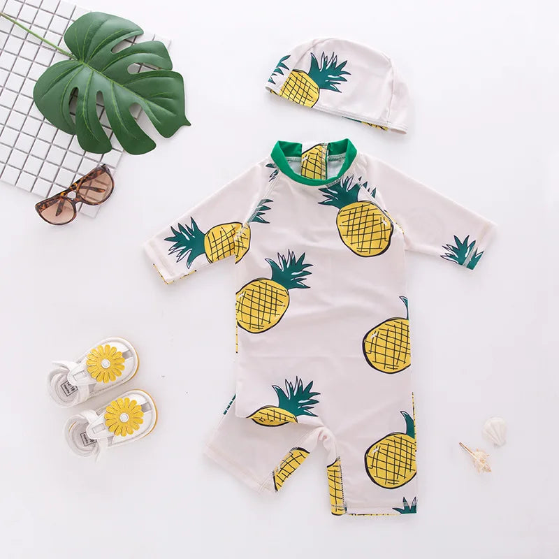 Cute Baby Boys Swimsuit with Cartoon Shark Penguin Print Toddler Bathing Suit Kids Swimwear One Piece Swimming Suit for Children