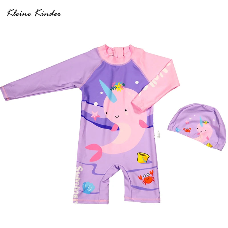 Toddler Baby Bathing Suit Girls Swimsuit One-Piece Rashguard for 2-10 Years UPF 50+ Anti UV Long Sleeve Swimwear for Children