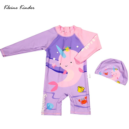 Toddler Baby Bathing Suit Girls Swimsuit One-Piece Rashguard for 2-10 Years UPF 50+ Anti UV Long Sleeve Swimwear for Children