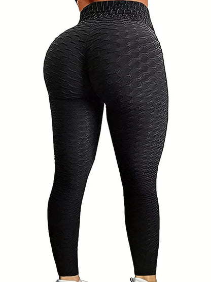 Plus Size 1XL-5XL Casual Leggings Women's Plus Solid Honeycomb Pattern High Rise Skinny Fitness Leggings