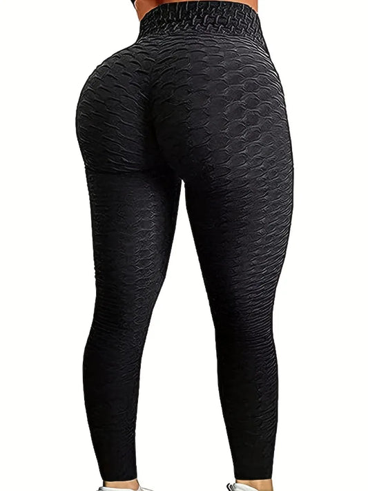 Plus Size 1XL-5XL Casual Leggings Women's Plus Solid Honeycomb Pattern High Rise Skinny Fitness Leggings