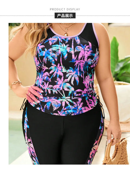 VigoBreviya Print Patchwork 2 Piece Plus Size Tankini Women Strapped High Waist Curvy Swimsuit Beach Lady Big Bathing Suit