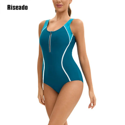 Women's One Piece Korean Swimsuit Sleeveless Conservative Bathing Suit Color Block Monokini for Girls