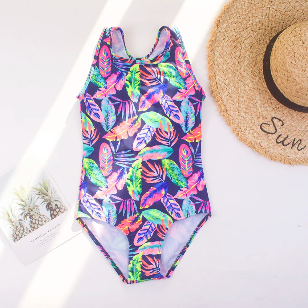 Cute Anime Printed Kids Swimwear for Girls Summer One-piece Triangle Swimsuit Fashion Cartoon Sleeveless Girls Swimwear