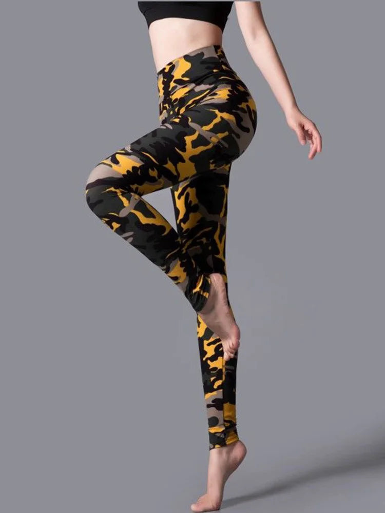 CUHAKCI High Waist Leggings Sportwear Workout Women Jeggings Elastic Pants Leopard Summer Printed Stripe Fitness Leggins