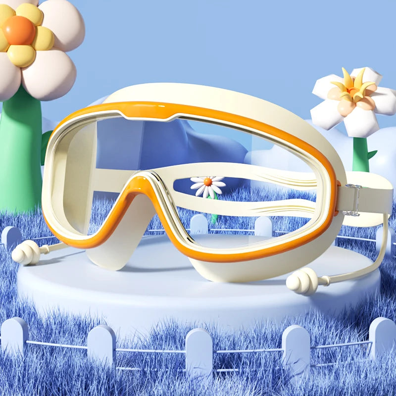 Kids Swimming Goggles with Big Frame, HD Lens and Anti-fog, Waterproof Children's Swim Goggles for Boys and Girls