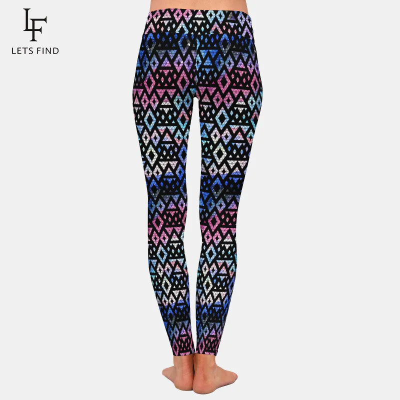High Quality Galaxy with Triangles and Geometric Printing Women's Leggings High Waist Fitness Slim Leggings
