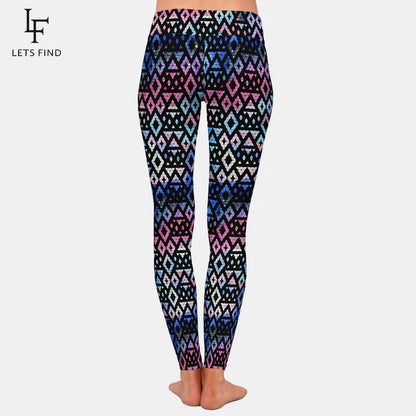 High Quality Galaxy with Triangles and Geometric Printing Women's Leggings High Waist Fitness Slim Leggings