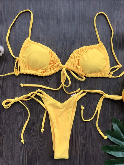 Ruffle Frilled Micro Thong Bikini Women Swimwear Female Swimsuit Two-pieces Bikini set String Bather Bathing Suit Swim