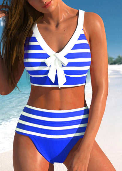 Women's High Quality Beach Swimwear Coloured Bikini Set with Stripes  S-6XL