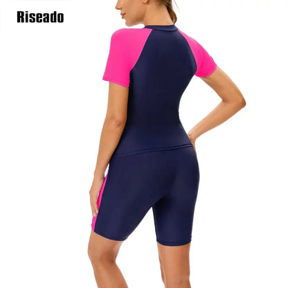 Women's Rash Guard 2 Piece Short Sleeve Swim Shirt with Shorts Swimsuit Two pcs Swimwear