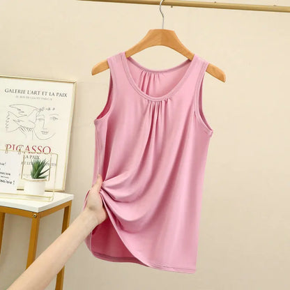 Large size Tank Tops Loose Folds Summer women Modal sleeveless Tshirts Solid color Homewear Top Bottoming Vest XL to 6XL