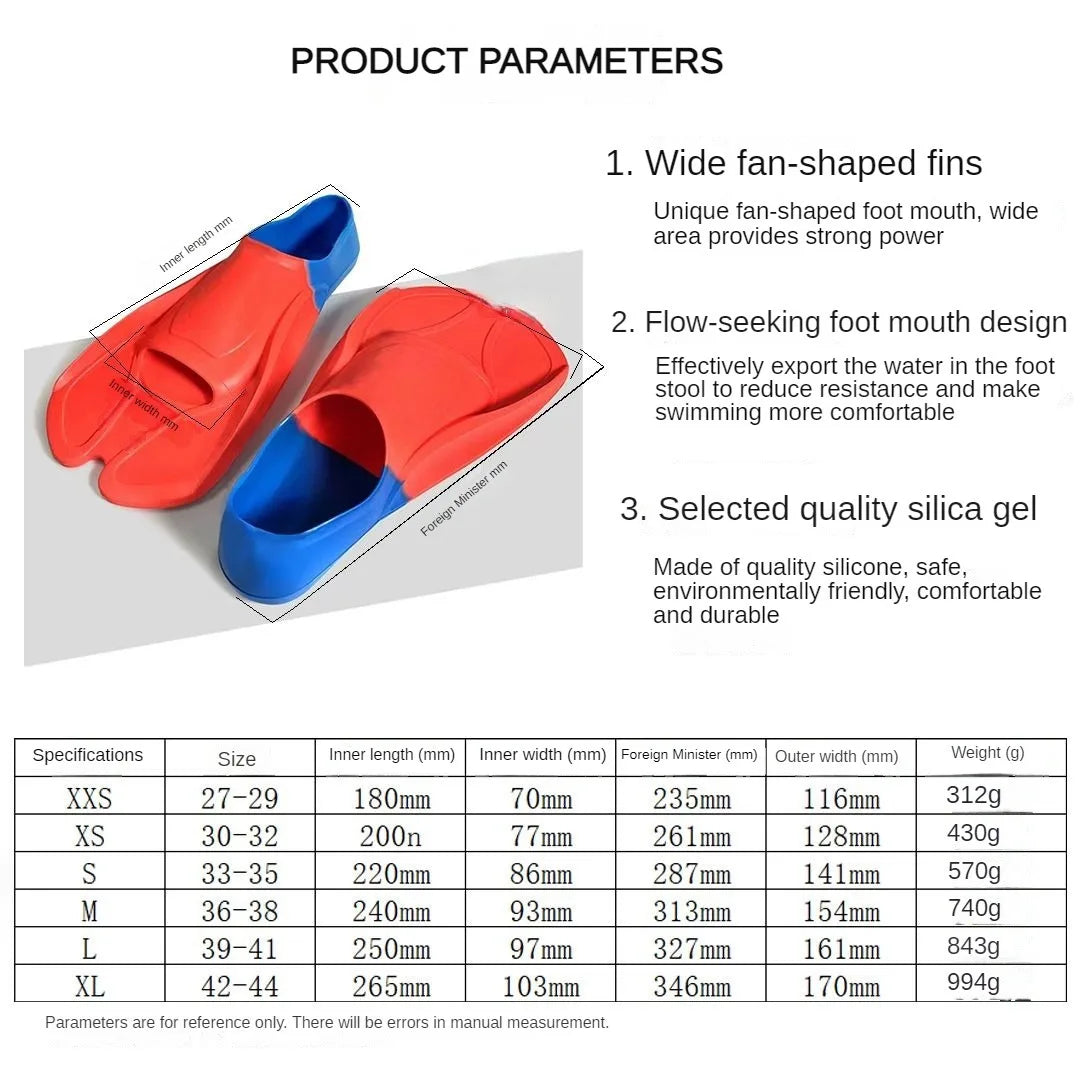 Adult Professional Flipper Diving Snorkeling Flipper Frog Shoes for Children Training Swimming Equipment Free Diving Short Fins