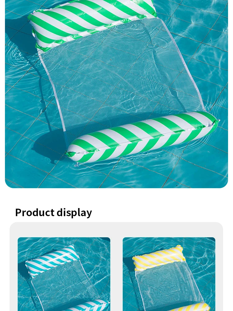 Foldable Striped Inflatable Lounge Chair, Suitable For Swimming Pool Parties And Beach Leisure Floating Beds With Net Backrest
