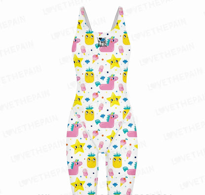 Girl Training Racing Swimwear Girl One Piece Competitive Swimsuits Summer Pool Professional Competition Knee Length Bodysuits