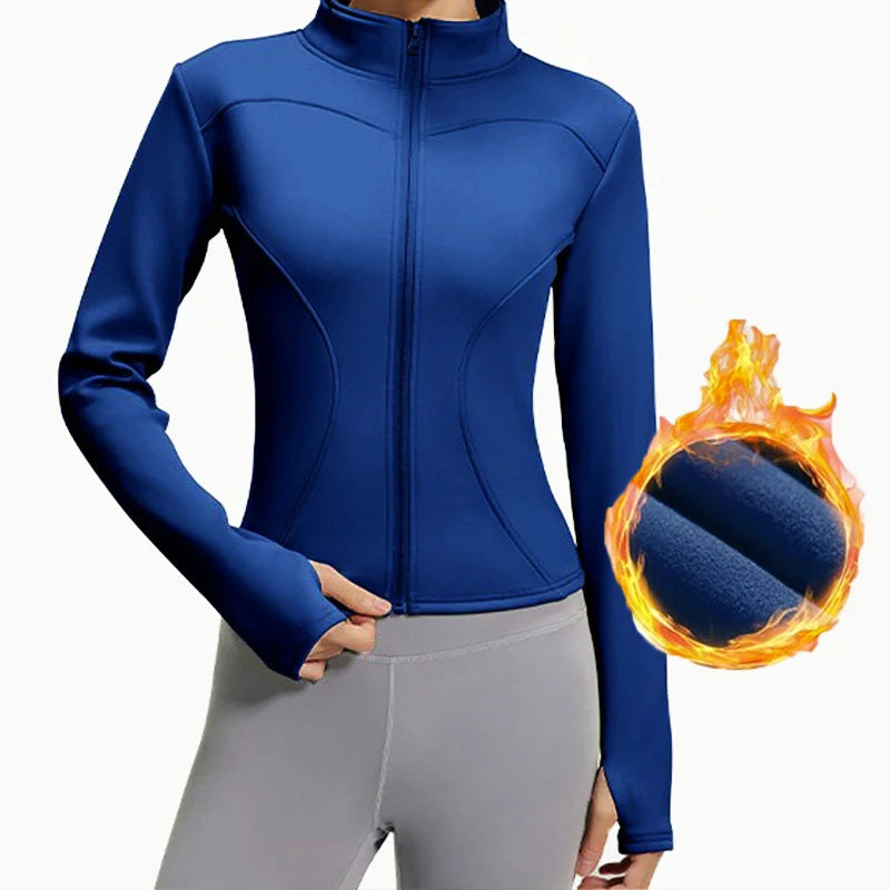 Aiithuug Winter Warm Fleece Slim Fit Jackets Running Jackets Long Sleeve Yoga Slim Fit Jacket Warm Fitness Jogging Jacket