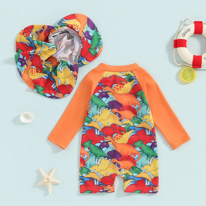 Baby Boy Swimming Suit Baby Swimsuit 3 6 12 18 24M 2T 3T Infant Toddler Boys Swimwear Zipper Long Sleeve Rash Guard with Hat