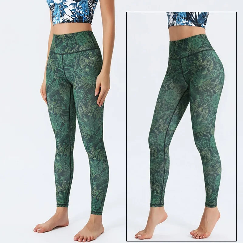 Yoga Pants Women High Waist Trainer Sports Leggings Long Tights Floral Push Up Running Trouser Workout Tummy Control
