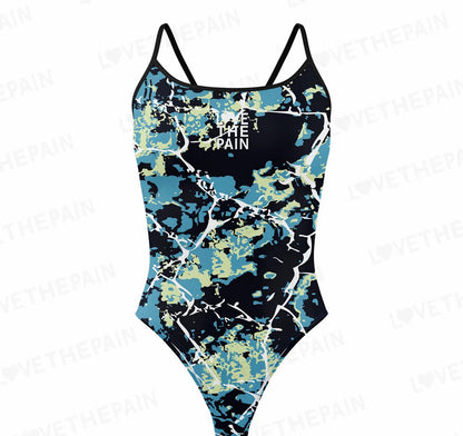 Love The Pain Leopard Print One Piece Swimsuit Thin Straps Versatile V-back Women's Swimwear Monokini Triathlon Swimsuit