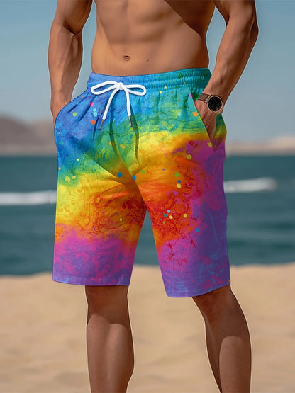 Men's shorts beach swimwear rainbow print sports pants quick drying ventilated waist fashionable casual daily wear