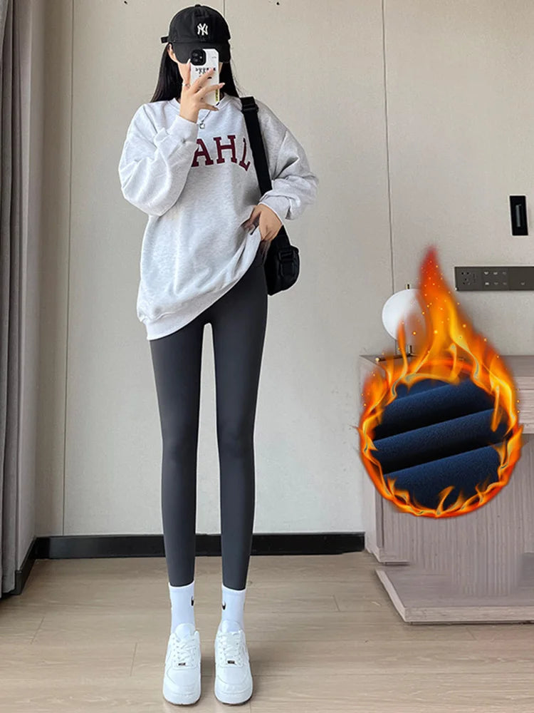 Streamgirl Winter Warm Leggings Women Push Up High Waist Velvet Pant Skinny Gym Push Up Fitness Leggings With Fleece Lined Women