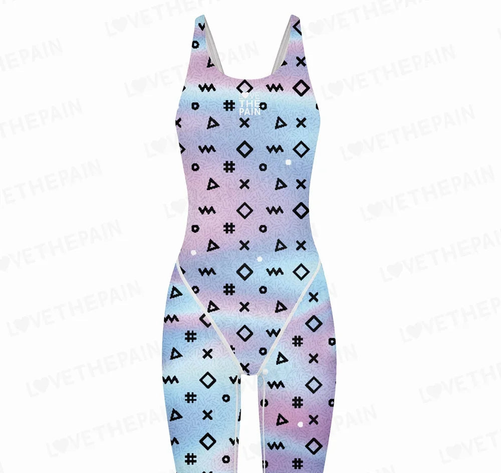 Girl Training Racing Swimwear Girl One Piece Competitive Swimsuits Summer Pool Professional Competition Knee Length Bodysuits