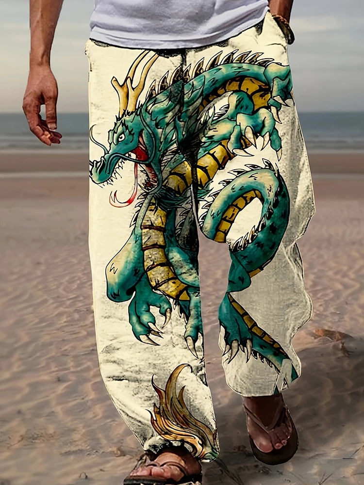 Summer Men's Fashion Pants Beach Vacation Comfortable Casual Straight Pants Loose Breathable Stretch Wide-legged Pants