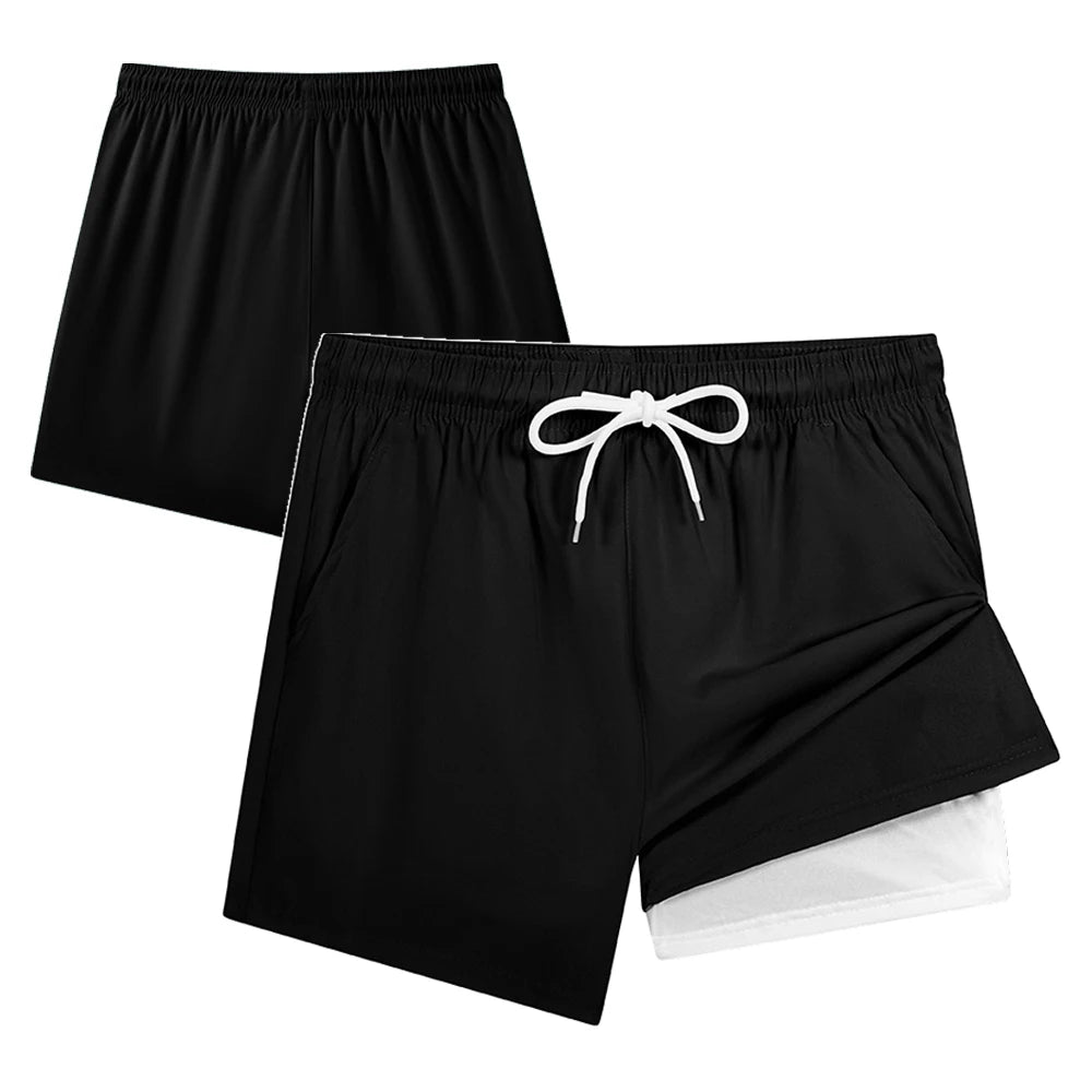 Men Summer Quick Dry Beach Board Shorts Breathable with Compression Liner & Phone Pocket Elastic Waist Multiple Colors Available