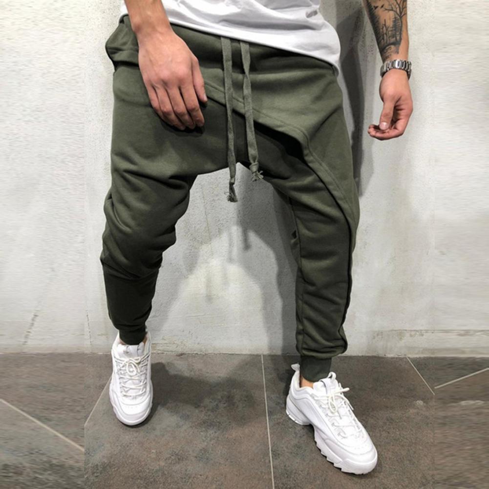 Men Harem Pants Ankle Tied Hip Hop Double Layer Running Baggy Pants Korean Casual Elastic Waist Trousers Sweatpants Tracksuits