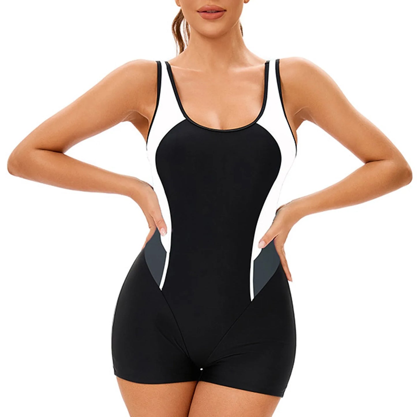 Swimsuit women Professional Sport One Piece Swimsuits Patchwork Sleeveless Backless Swimsuit With Breast Pad Swimwear