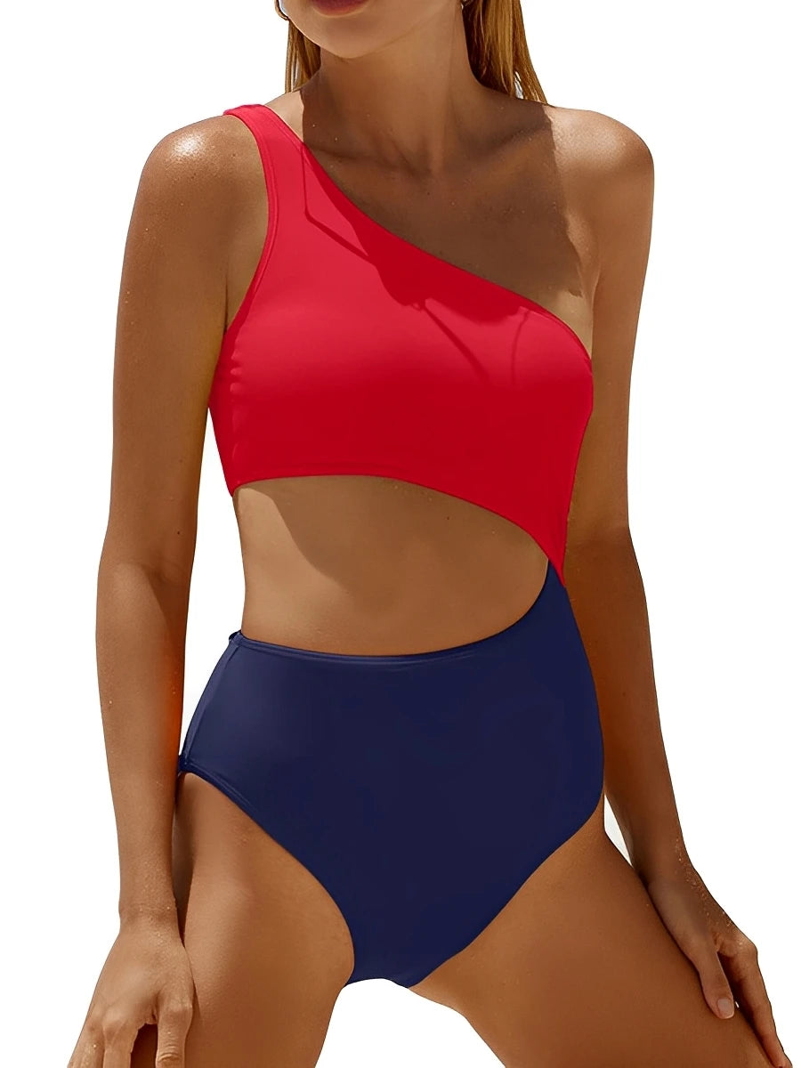 One Shoulder Swimsuit Women One Piece Solid Hollow Swimwear Female Bathers Bathing Swimming Swim Suit Beachwear XXL