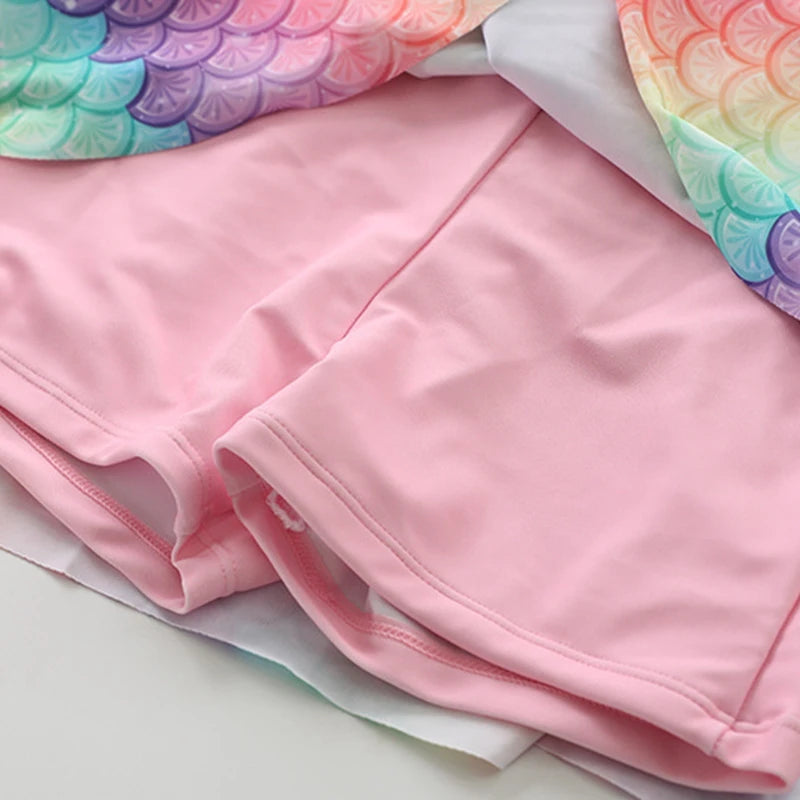 Mermaid Swimsuit for Girls Long Sleeves Children's Swimwear Front Zipper One-Piece Swimming Dresses Summer Beach Bathing Suit