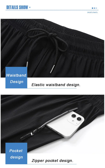 Running Pants Jogging Casual Summer Thin Elastic Sweatpants Quick Dry Ice Silk Straight Pants Sports Gym Breathable Men Trousers