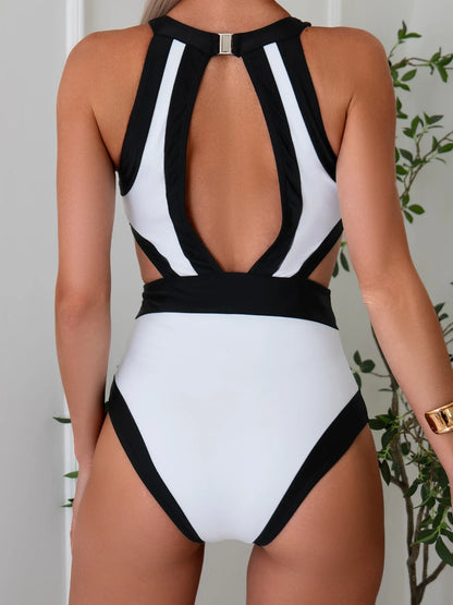 Cut Out One Piece Swimsuit Women Swimwear Sports Monokini Bodysuit White Swim Suit Bathing Suit High Waist Beachwear Summer