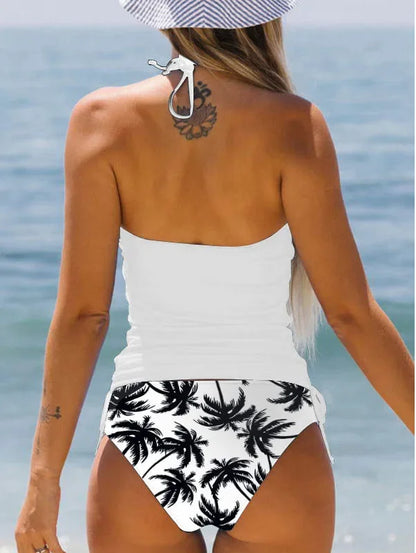 Summer Fashion Casual Vacation Swimsuit Women's Seaside Sunset Dusk Printed Bikini Two Piece Set S-6XL