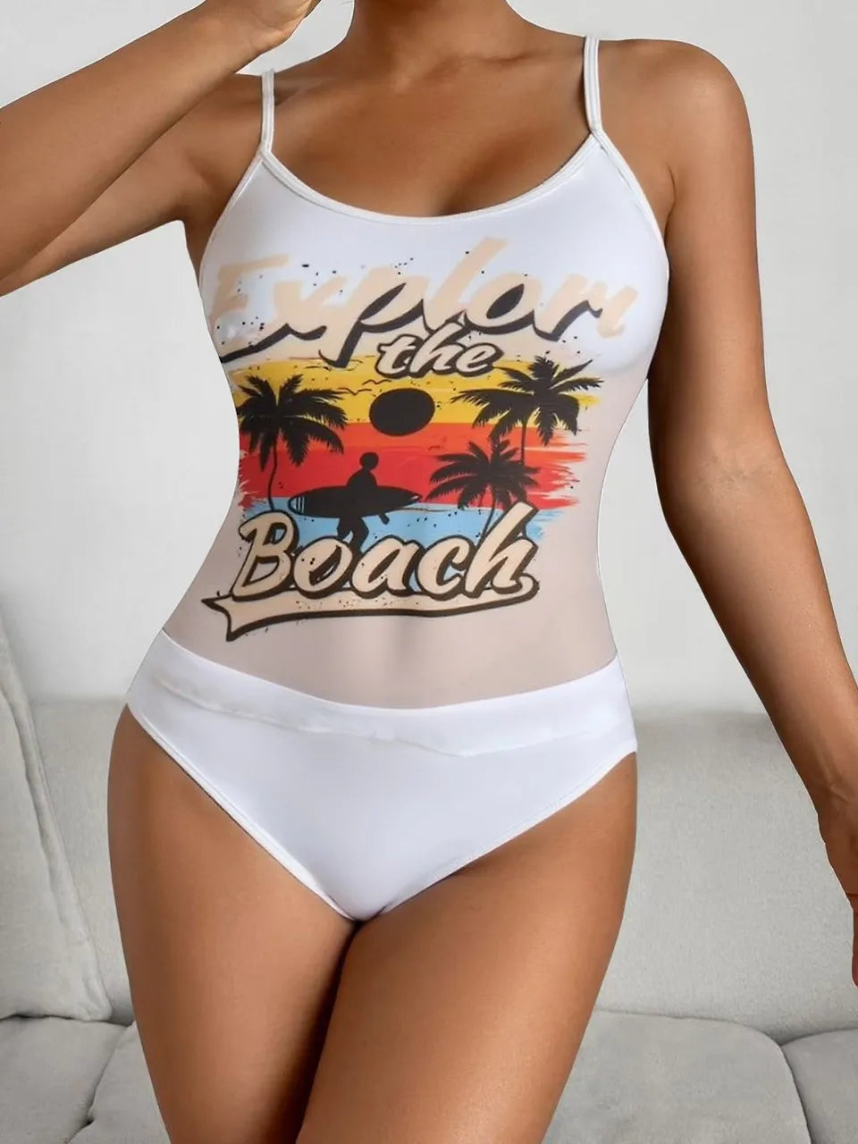 Strappy Two Pieces Women Mesh Printed Swimsuit Sheer Swimwear Female Triangle Bathing Swimming Suit Padded Beachwear