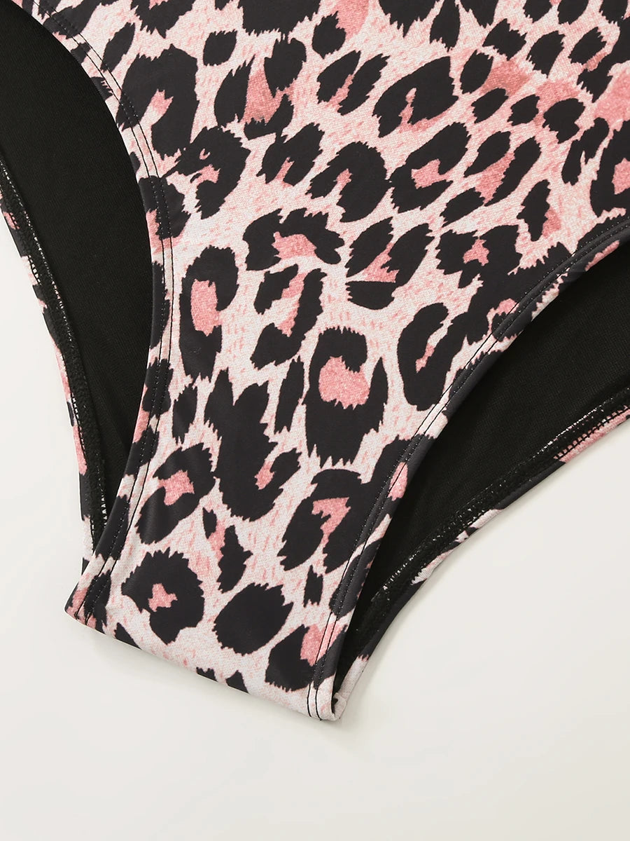 Leopard Long Sleeve Surfing Swimsuit With Zipper Women Swimwear Female Bathers Bathing Swimming Swim Suit Beachwear